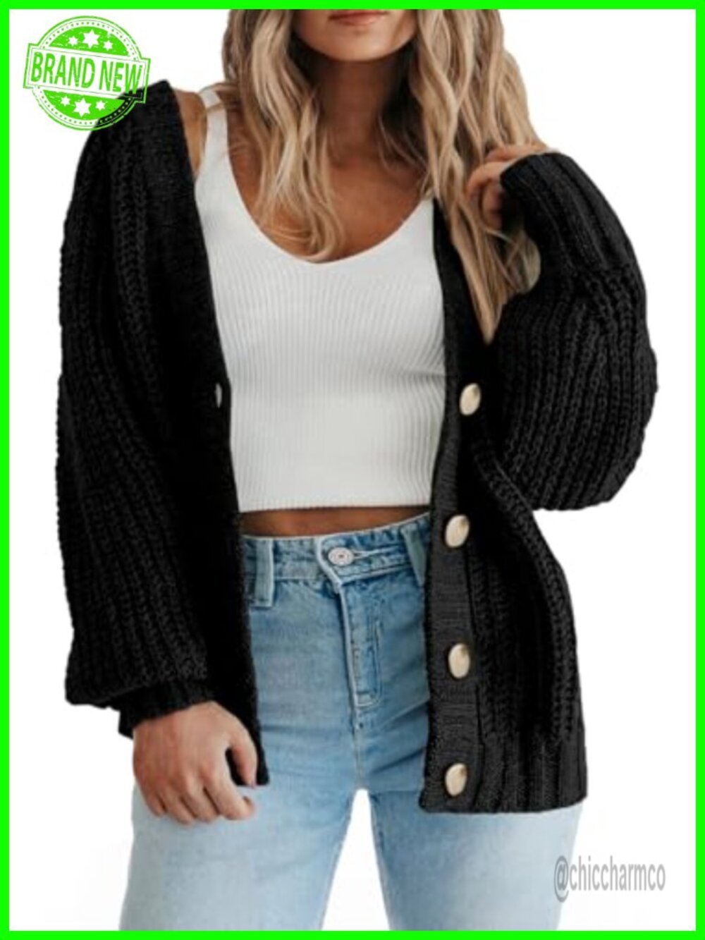 Plus Size Open Front Chunky Knit Cardigan Sweater Loose Fit V-Neck